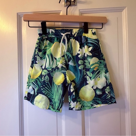 SHEIN Tropical Theme Swim Unlined Trunks/Shorts Blue Green Size 6Y - Picture 1 of 5